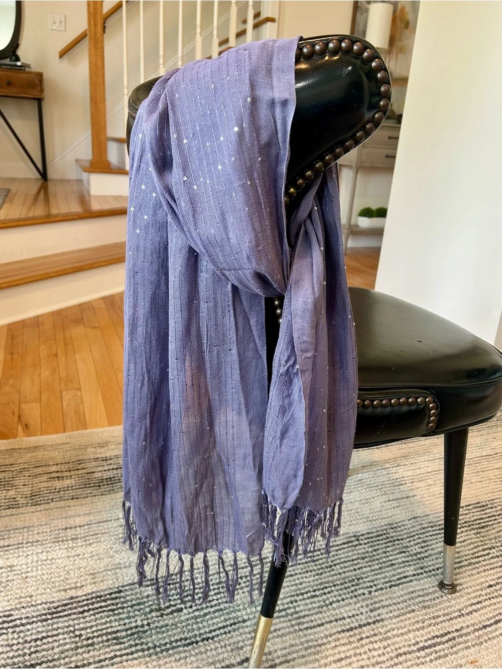 J.Crew Sequined Fringed Scarf Dusty Purple Lavender Metallic Accents 74”x20